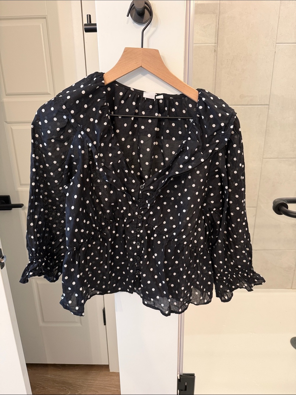 Black Polka Dot Peasant Blouse - Lightweight Women’s Top